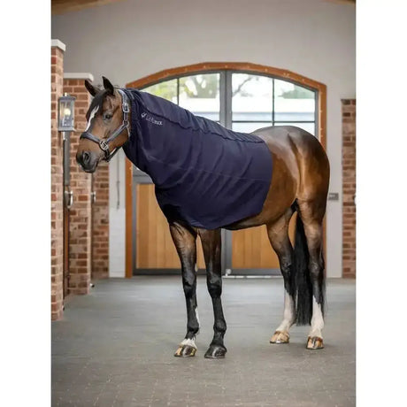 Navy blue lemieux arika fleece horse blanket with snug fit adjustable straps made from 240g polyester polar fleece