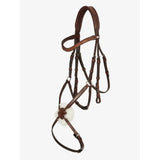 Brown leather arika grackle bridle lemieux havana silver with white fur noseband worn higher style