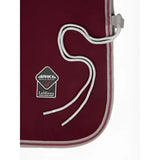Maroon lemieux arika jersey-tek fleece pouch with white drawstring gray zipper pull and diamond arika label