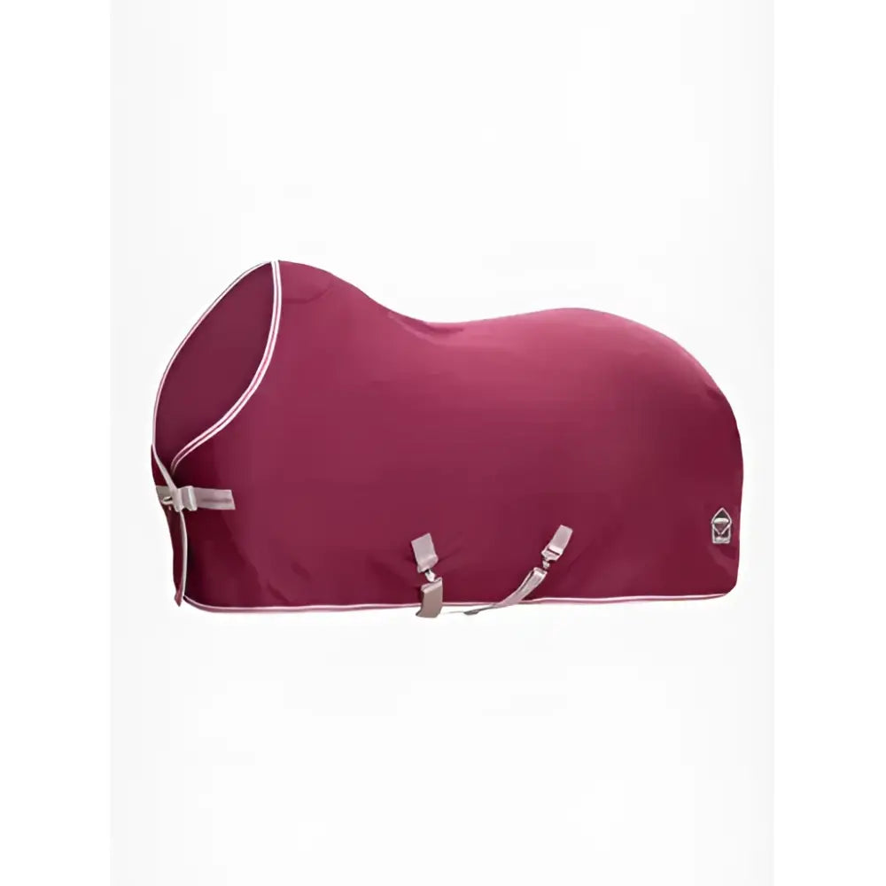 Maroon lemieux arika jersey-tek fleece horse blanket with white trim and silver buckles perfect as a jersey fleece rug