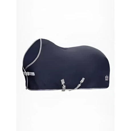 Navy blue lemieux arika jersey fleece rug with white trim silver buckles and practical textured lining