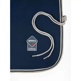 Navy blue lemieux arika jersey fleece rug with gray rope handle and practical textured lining for cozy warmth