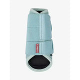 Light blue lemieux arika mesh brushing boots aqua with mesh panels and adjustable velcro straps for horse hooves