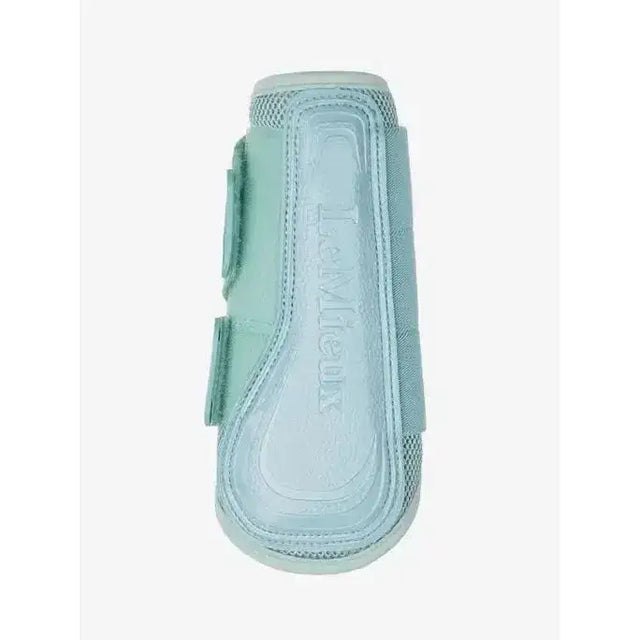 Light blue lemieux arika mesh brushing boots aqua with velcro straps and breathable mesh for hoof protection