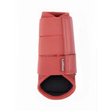 Red leather lemieux arika mesh brushing boots cranberry with black mesh and padded interior to protect horse hooves