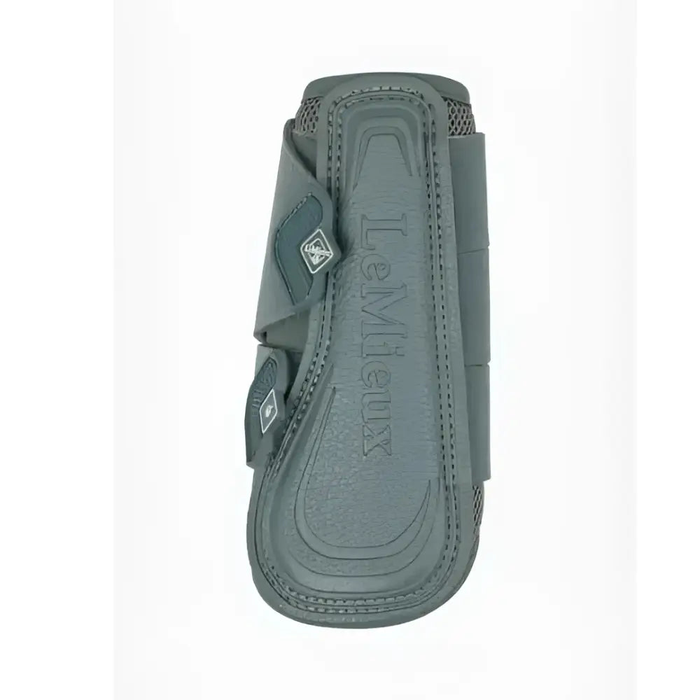 Dark gray leather lemieux arika mesh brushing boots petrol with embossed branding and adjustable straps