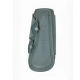 Dark gray leather lemieux arika mesh brushing boots petrol with embossed branding and adjustable straps