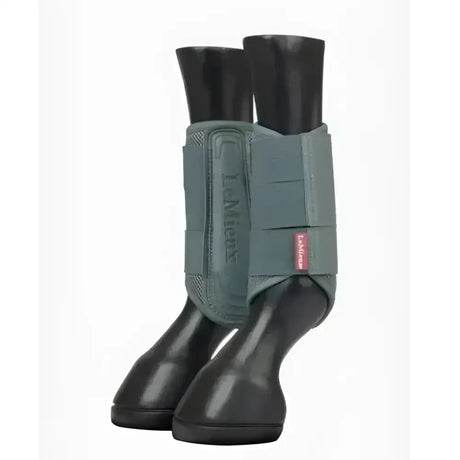 Gray lemieux arika mesh brushing boots petrol with fabric mesh and black lambskin hoof coverings side view