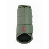 Olive green lemieux arika mesh brushing boots rosemary made of mesh and fabric with red brand tag for horse hoof protection
