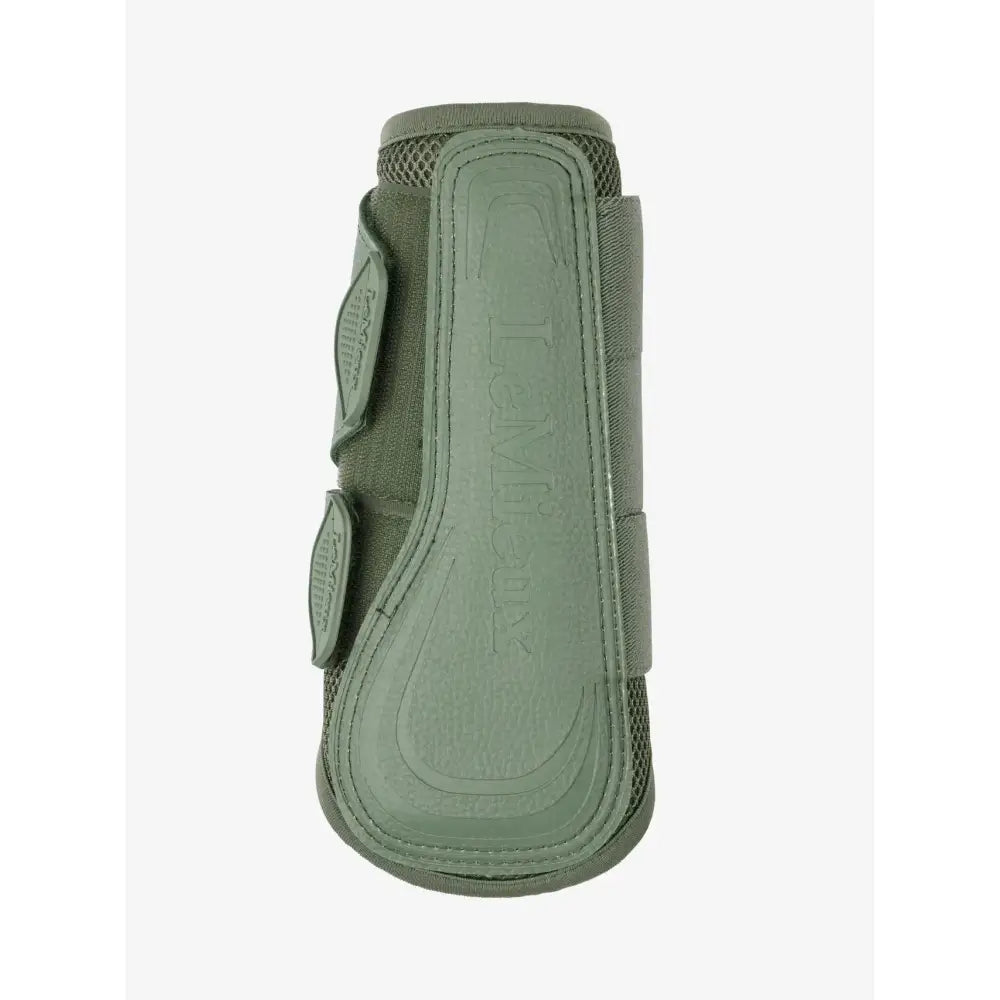 Olive green lemieux arika mesh brushing boots rosemary with mesh panels and adjustable straps for hoof protection