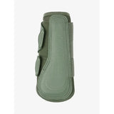 Olive green lemieux arika mesh brushing boots rosemary with mesh panels and adjustable straps for hoof protection