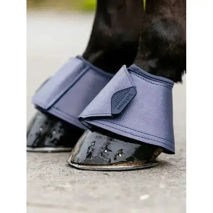 Blue leather lemieux arika boots dusk blue with black branded tab ideal over reach boots dusk protection