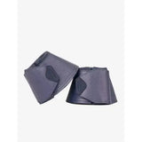 Dark blue leather lemieux arika reach boots dusk with black velcro straps and embossed branding on the back side
