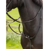 Black leather lemieux arika running martingale with silver metal hardware for horse’s comfort and control