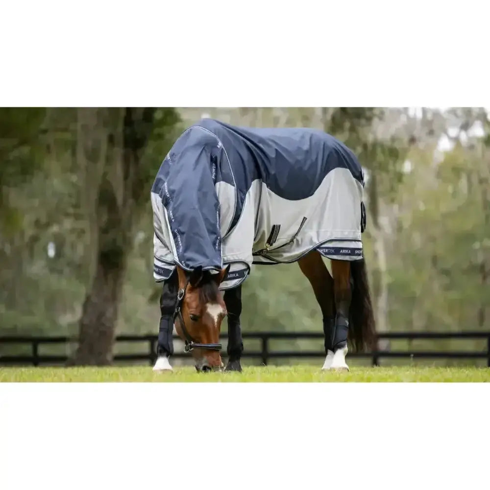 Navy and gray two-tone lemieux arika shower-tek fly rug with black trim and branded stitching for fly protection