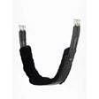 Black leather lemieux arika simuwool contoured long girth with plush faux fur lining and silver metal buckles