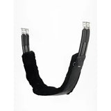 Black leather lemieux arika simuwool contoured long girth with plush faux fur lining and silver metal buckles