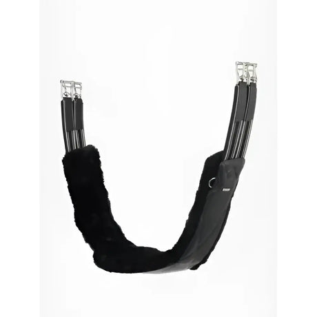 Black leather lemieux arika simuwool contoured long girth with plush faux fur lining and silver metal buckles