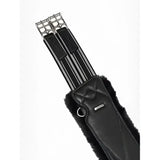 Black leather horse saddle pad with faux fur trim and silver buckles from lemieux arika simuwool contoured collection