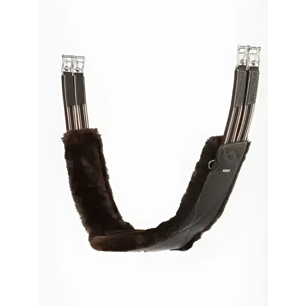 Black leather lemieux arika simuwool saddle pad with plush brown faux fur lining and silver metal buckles