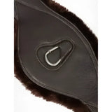 Dark brown leather lemieux arika simuwool contoured long girth with plush matching fur trim and silver d-ring