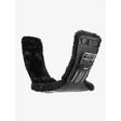 Black leather lemieux arika simuwool contoured short stud girth with plush fur trim and silver metal buckles