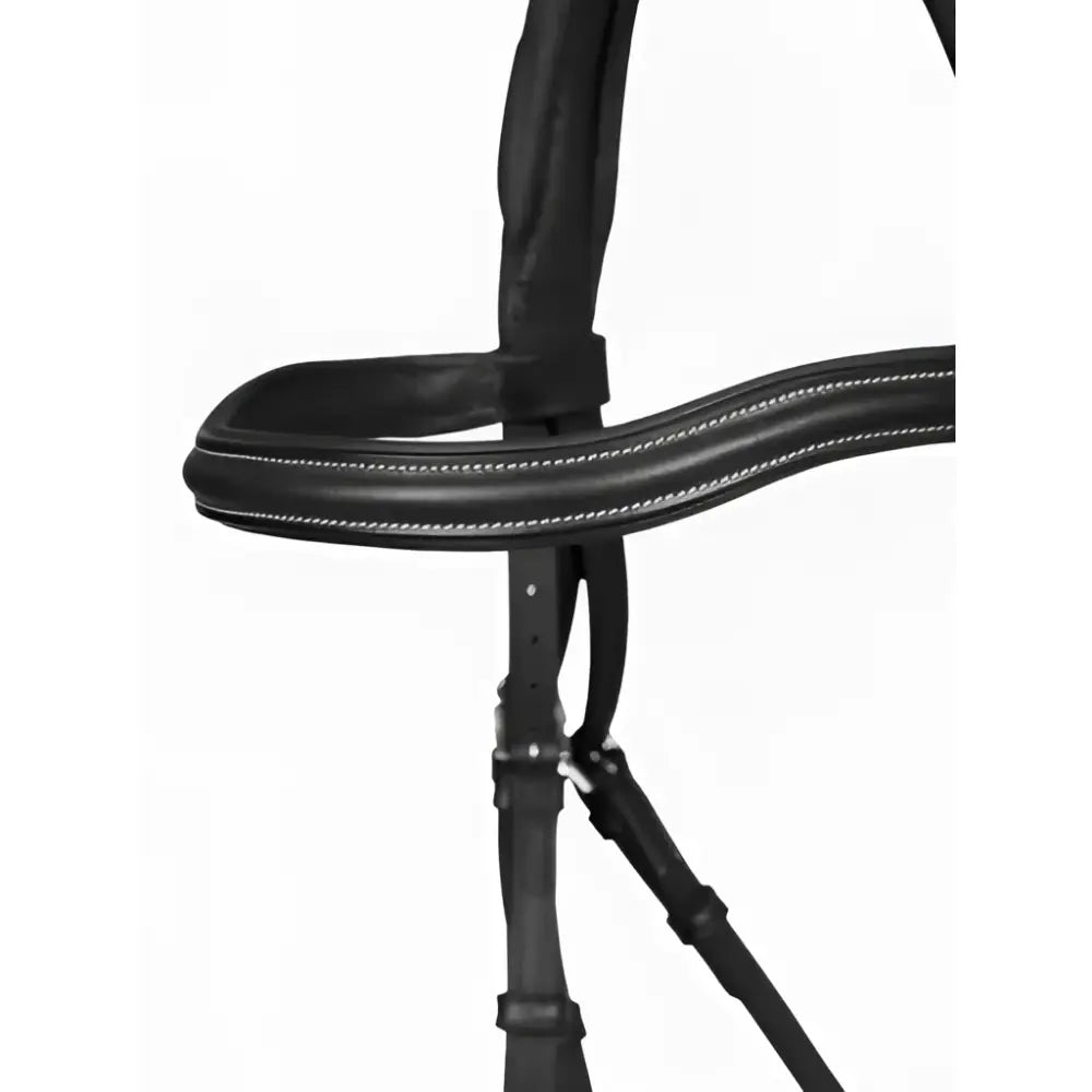 Black leather arika split noseband bridle with white stitching along the browband in noseband bridle black