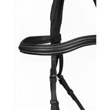 Black leather arika split noseband bridle with white stitching along the browband in noseband bridle black
