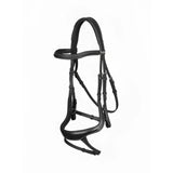 Black leather noseband bridle black with padded straps and metal hardware lemiuex arika split noseband