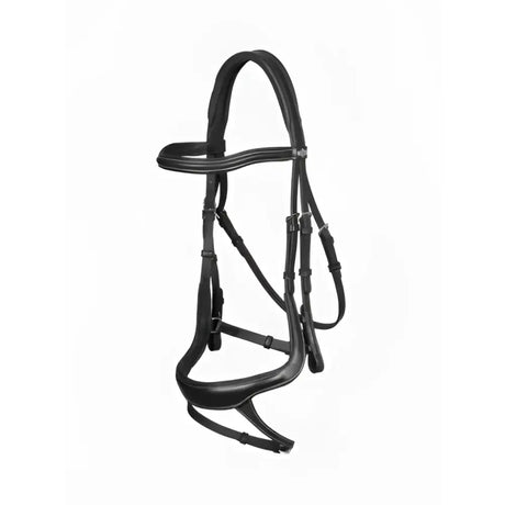Black leather noseband bridle black with padded straps and metal hardware lemiuex arika split noseband