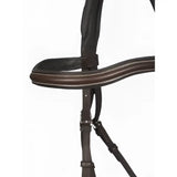 Brown leather arika split noseband bridle with white stitching and lightly padded edges for comfortable wear