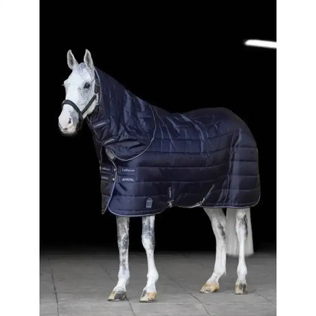 Dark navy lemieux arika stable-tek 200g quilted horse blanket with diamond ripstop outer and reflective trim