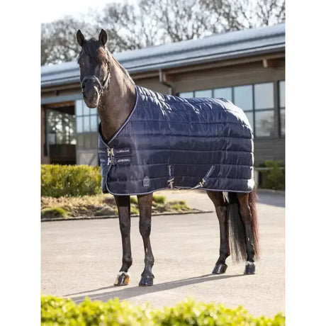 Navy blue lemieux arika stable-tek neck cover with diamond ripstop outer and silver hardware for horse blankets