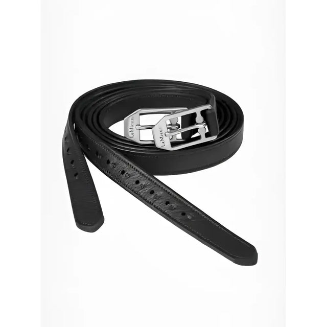 Black leather lemieux arika stirrup belt with silver la martina buckle combines sophisticated lemieux style