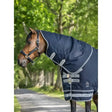 Navy blue lemieux arika storm-tek neck 200g horse blanket with silver reflective trim and branded patches