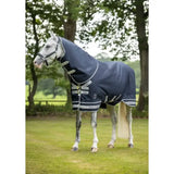 Navy blue lemieux arika storm-tek rug 50g with white trim and silver hardware featuring beta innovation gold tech