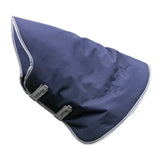 Navy blue lemieux arika storm-tek rug 50g with white trim and silver buckles featuring beta innovation gold design