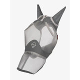 Gray mesh lemieux armourshield pro full fly mask with reinforced ear flaps and elasticated head piece for horse protection