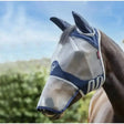 Navy blue and gray mesh lemieux armourshield pro full fly mask with adjustable ear covers and elasticated head piece