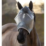 Light gray mesh lemieux armourshield pro standard fly mask with soft fabric trim bamboo lining strips and logo on cheek