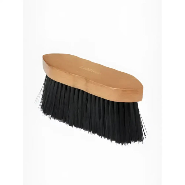 Lemieux artisan flick brush with wooden crafted handle features special grooves and dense black synthetic bristles