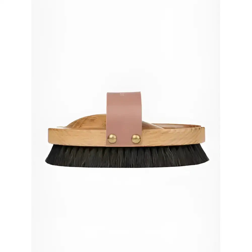 Lemlieux artisan lambswool body brush with natural lambskin black bristles and brown wood handle for smooth grooming