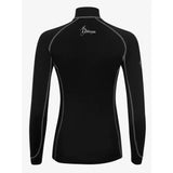Back of black lemieux base layer rash guard with gray stitching and my lemieux logo for rider base apparel