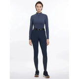 Dark blue lemieux base layer long-sleeved top with high collar and zipper paired with matching base layer dusk leggings