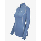A sleek light blue lemieux base layer ice long-sleeved rider base layer with high collar and subtle white stitching