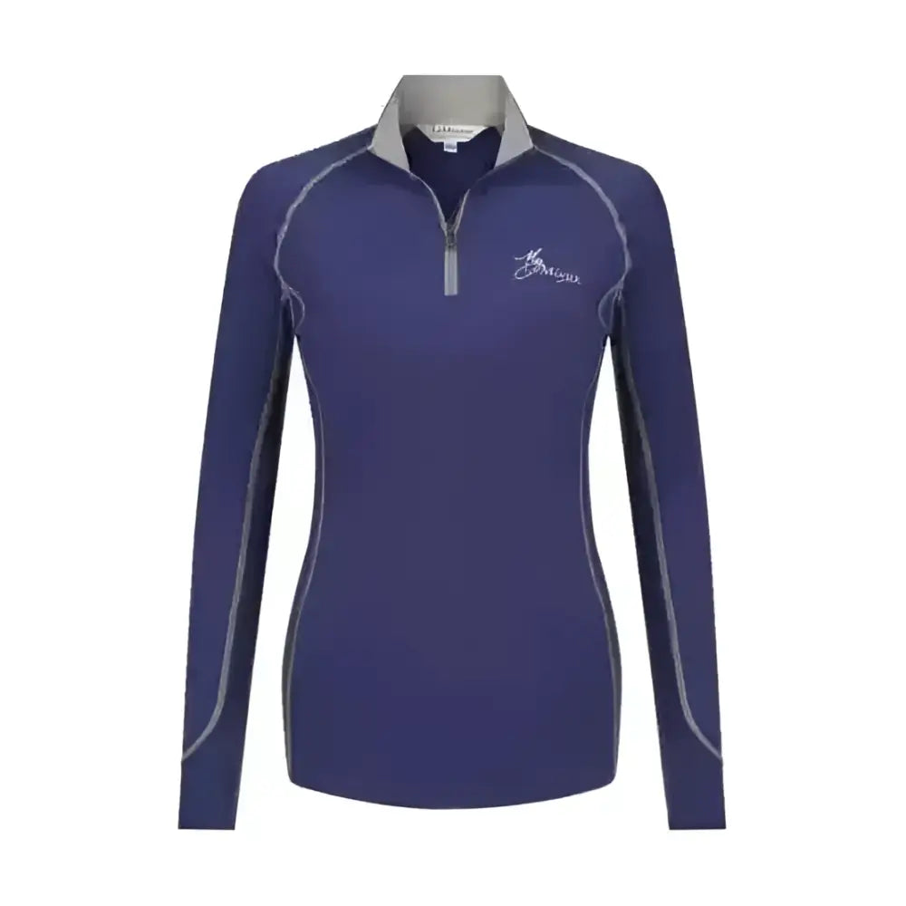 Navy blue lemieux base layer long sleeve performance top with gray trim and subtle embroidered logo on chest