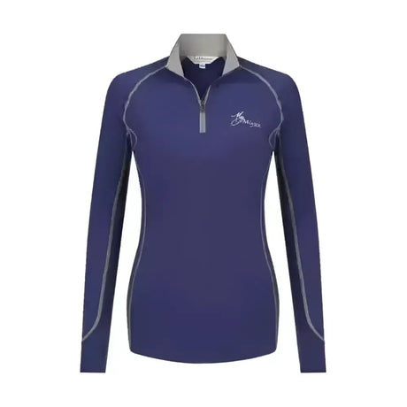 Navy blue lemieux base layer long sleeve performance top with gray trim and subtle embroidered logo on chest