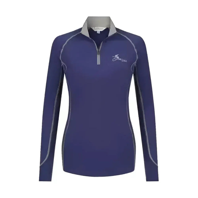 Navy blue lemieux base layer long sleeve performance top with gray trim and subtle embroidered logo on chest