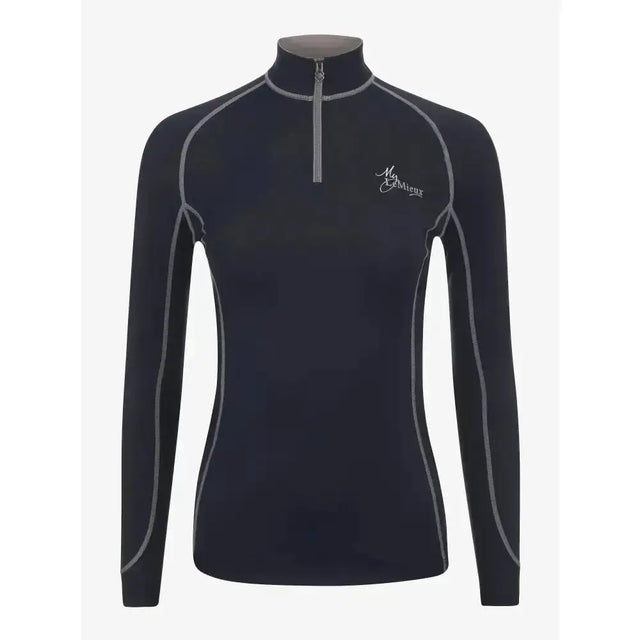 Black lemieux base layer rider top with quarter zip gray stitching and subtle chest logo perfect for matching heaven
