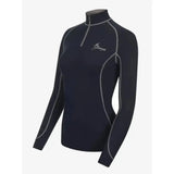 Black lemieux base layer rash guard with gray stitching and subtle my elegance logo perfect rider base layer